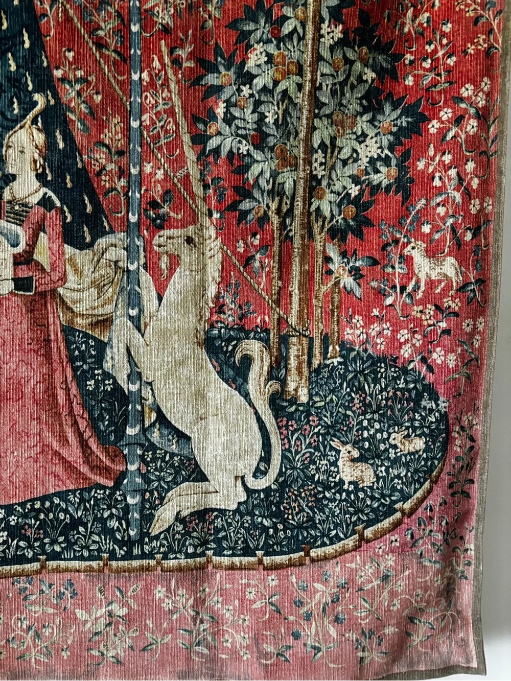Lady and the Unicorn a Red Medieval-Style Wall Tapestry 65 x 55
